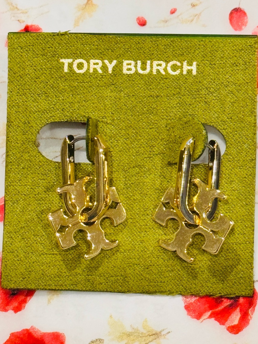 NWT Tory Burch Gold-Tone Rectangular Link Double-T Charm Earrings
